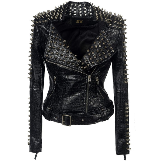 Short Riveted Spike Faux Leather Jacket