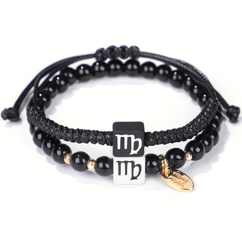 Couple Friends Bracelet Hand-Woven Black And White With Constellation Zodiac Hand Strap