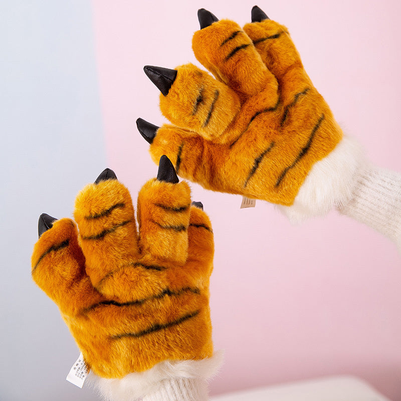 Plush Tiger Paw Gloves Tiger Ear Headband and Tail Costume