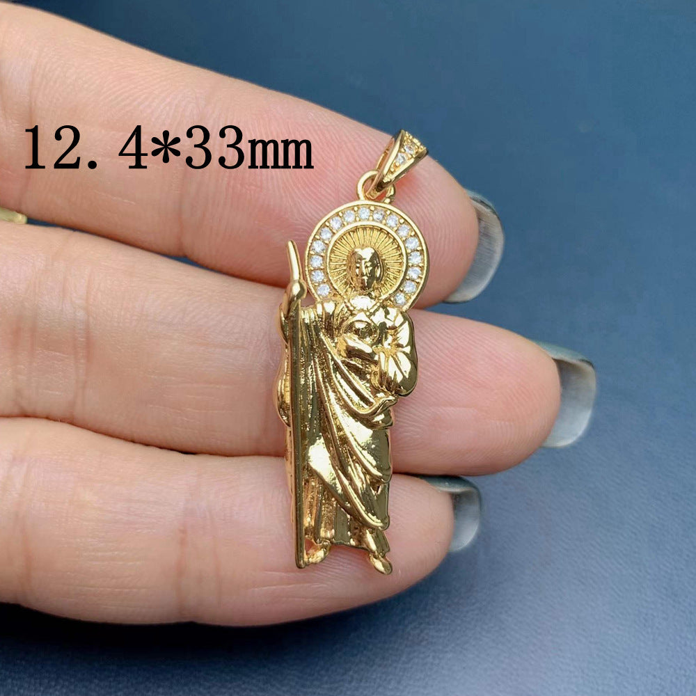 St Jude Necklace Pendant European And American Religious Copper Inlaid Zircon Pendant Jewelry Accessories