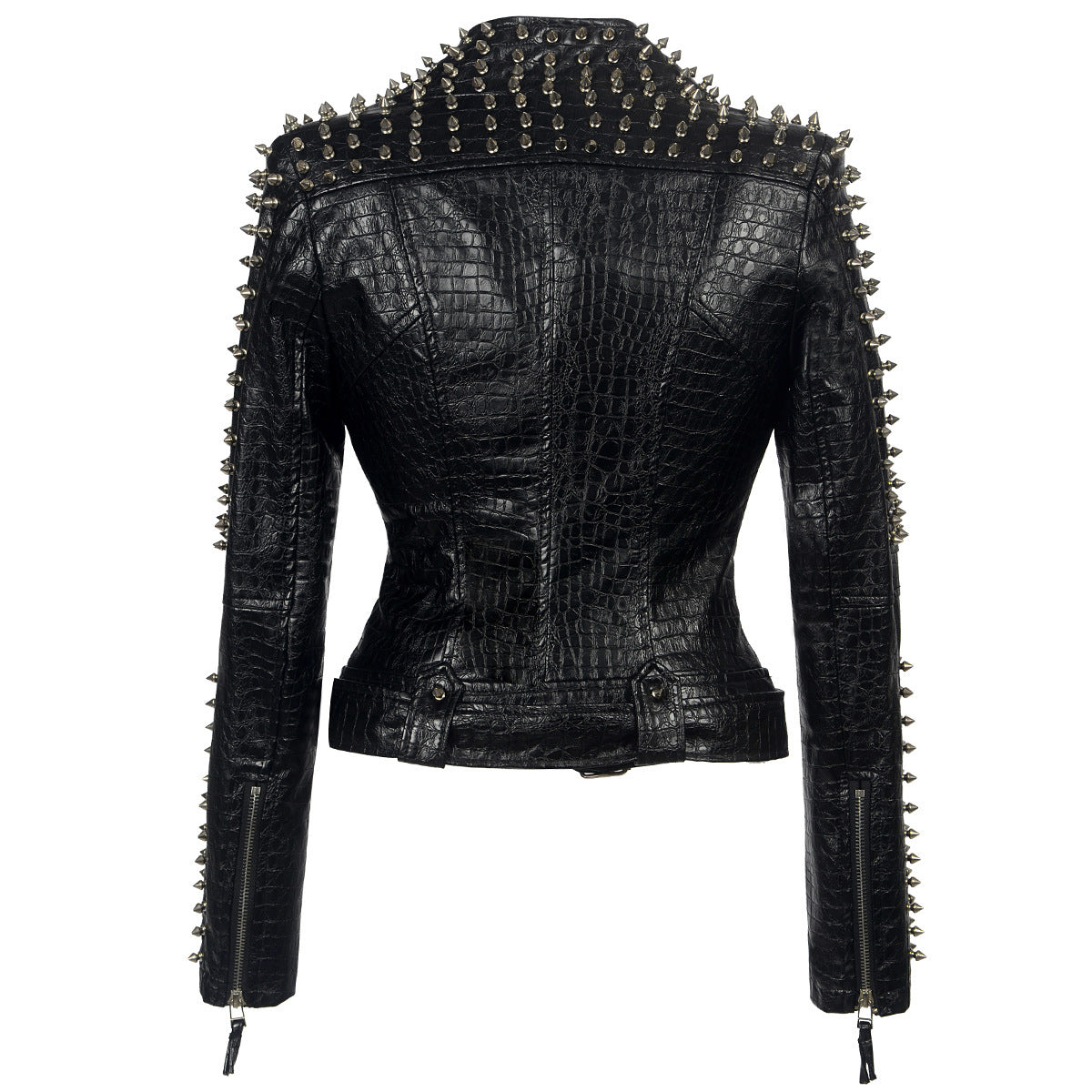 Short Riveted Spike Faux Leather Jacket