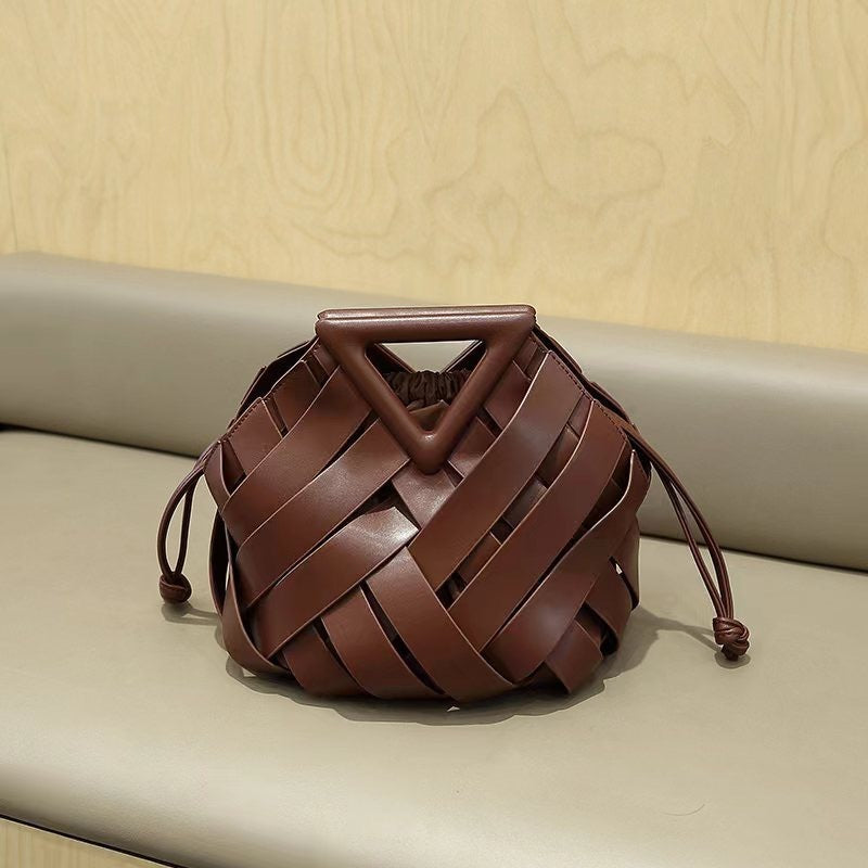 Leather Belt Weave Design Magnetic Buckle Crossbody Shoulder Bag