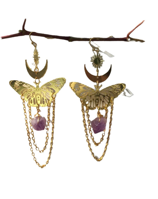 Celestial Butterfly with Fashion  Amethyst Dangle Earrings