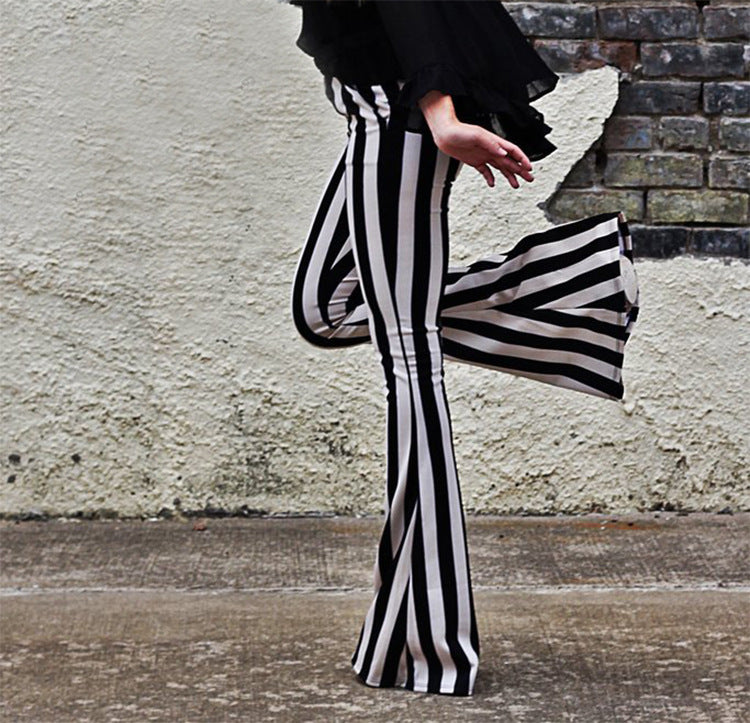 Hot Striped Micro Lama Fall trousers with Fashion Bell Bottom