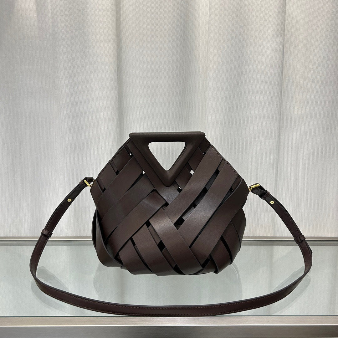 Leather Belt Weave Design Magnetic Buckle Crossbody Shoulder Bag