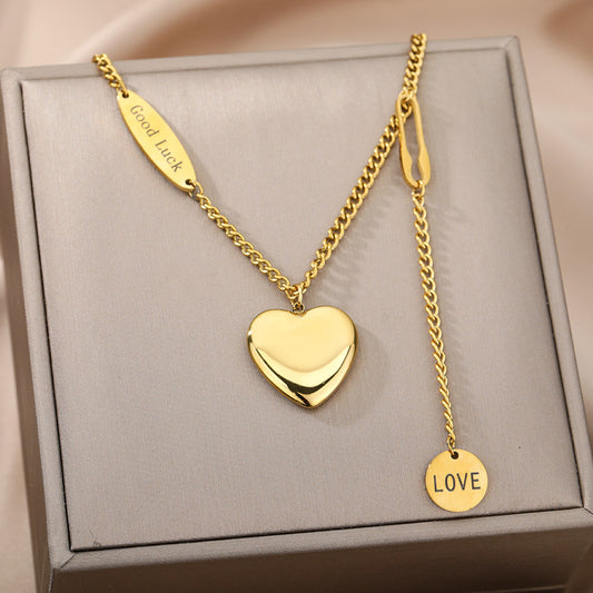 Sweet Love Pendant Necklace Double-layer Simple Design Clavicle Chain