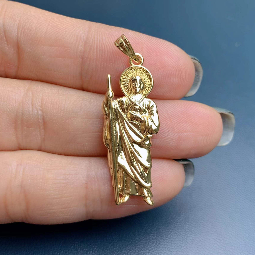 St Jude Necklace Pendant European And American Religious Copper Inlaid Zircon Pendant Jewelry Accessories