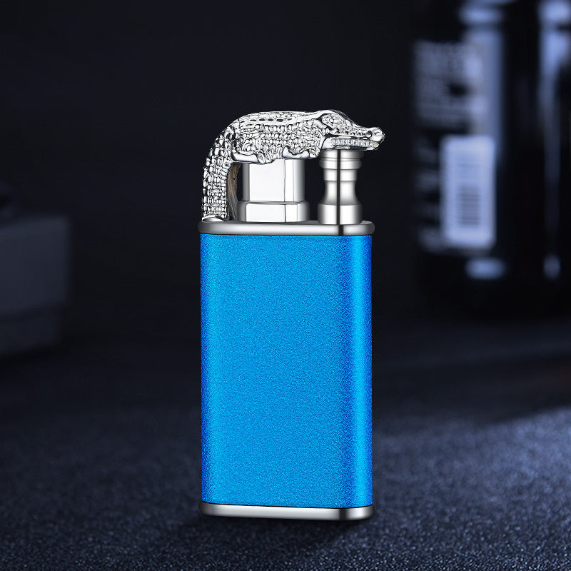 Windproof Blue Flame Lighter Dolphin Dragon Tiger Double Fire Metal