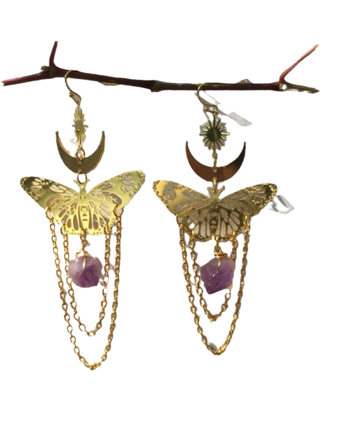 Celestial Butterfly with Fashion  Amethyst Dangle Earrings